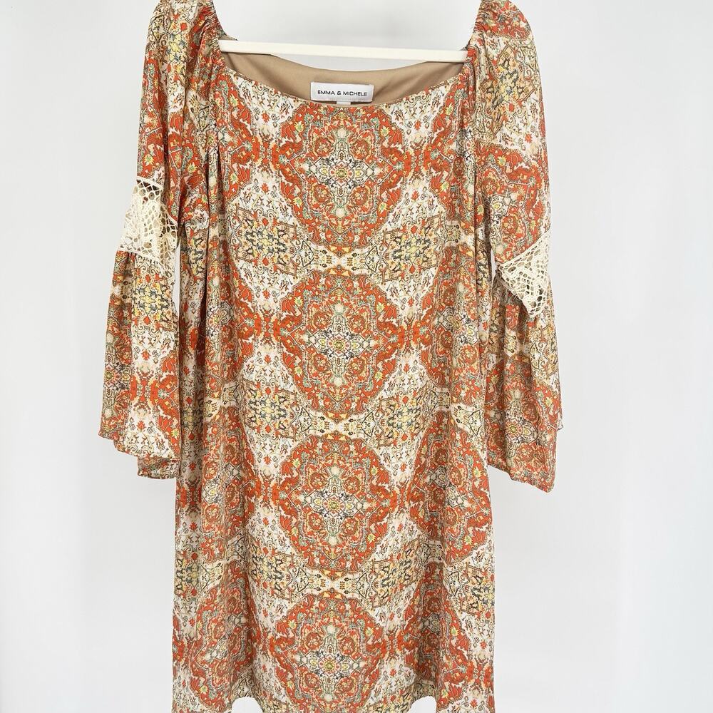 Emma & Michele Woman’s Large Print Boho Shift Dress Hippie Rockabilly Retro